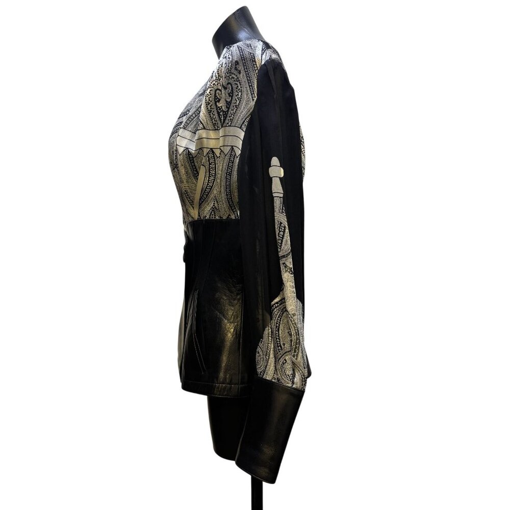 Jean Claude Jitrois Sheer White & Black Leather Accent Blouse M - Picture 4 of 9